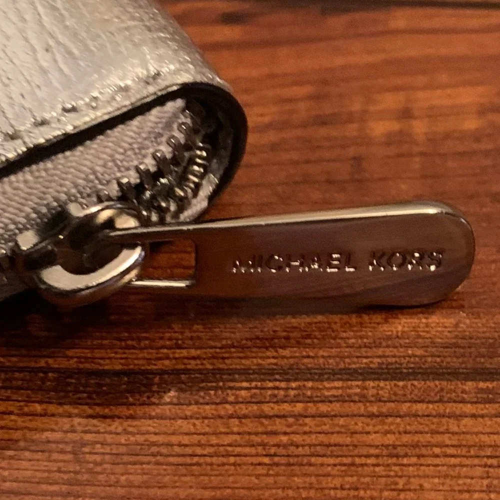 Michael Kors Metallic Silver Zip-Around Wallet